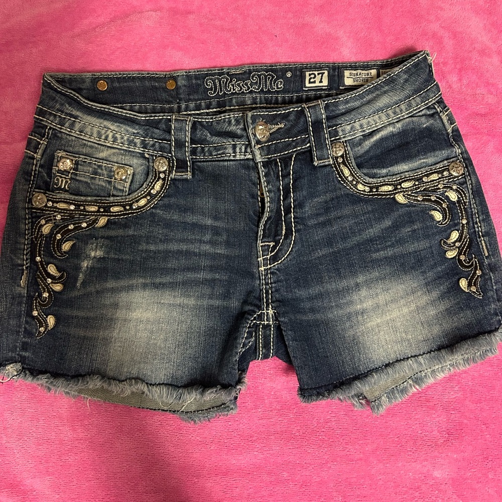 Miss Me Denim Jeans with Black Patch with Leather and Silver Details